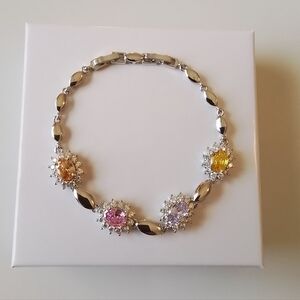 Pretty Bird White Gold Plated Bracelet with Colorful Gems